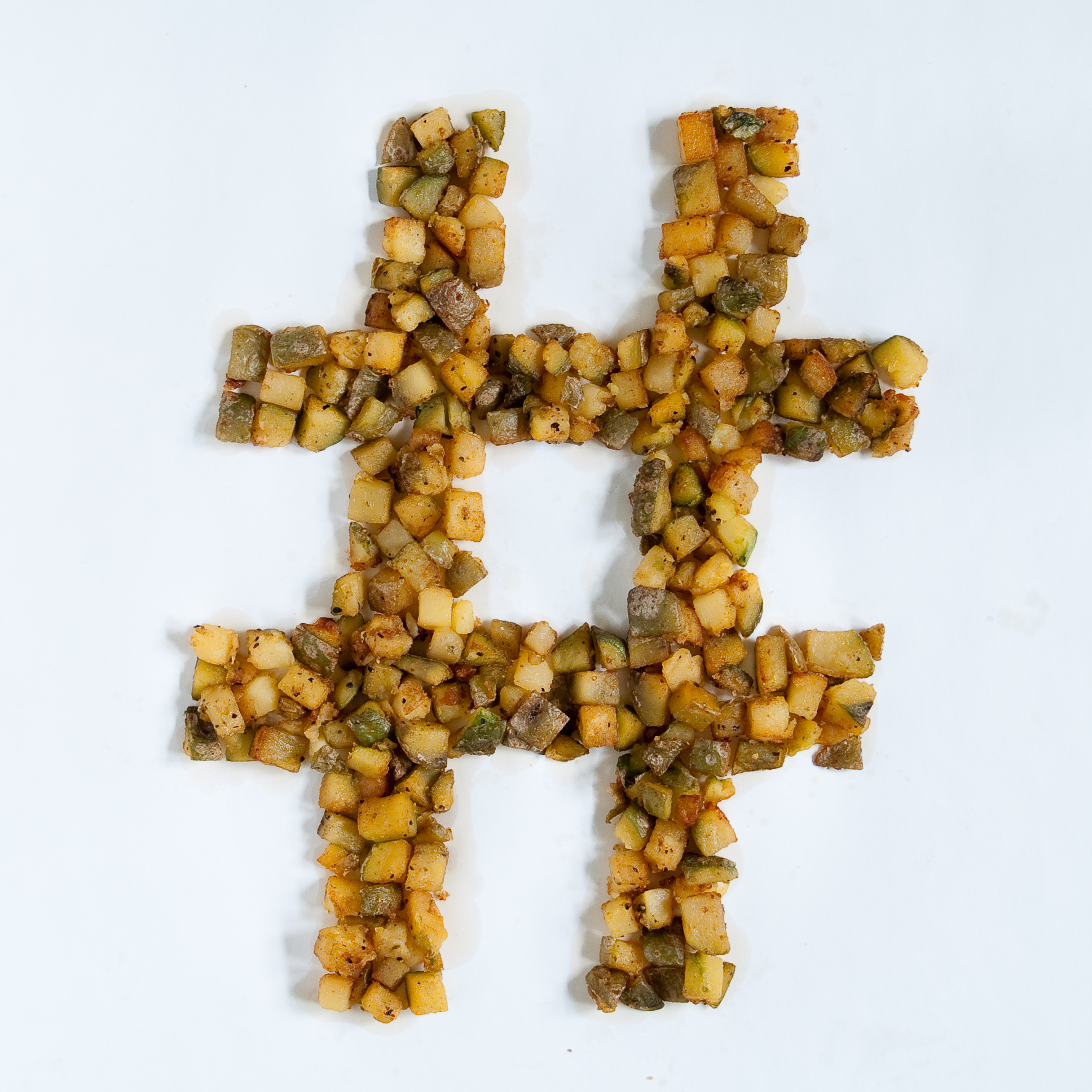 illustration of hashtag made from actual fried potato hash